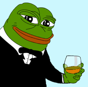 Pepe in tuxedo giving rasing his glass, to give a toast